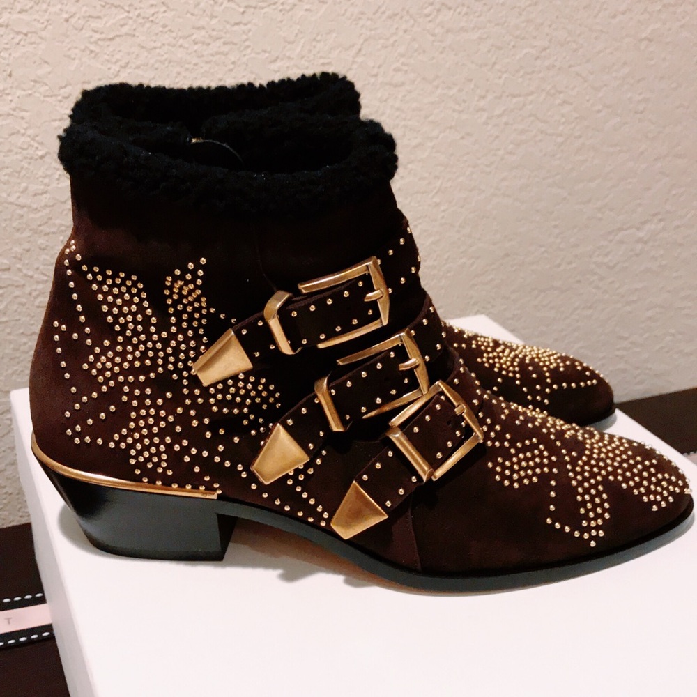 Chloe Susanna shearling studded suede ankle boots